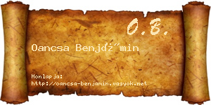 Oancsa Benjámin névjegykártya